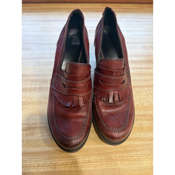 Tamaris Shoes - Tamaris Womens 38 Burgundy Leather Kiltie Penny Loafer Pumps Block Heel